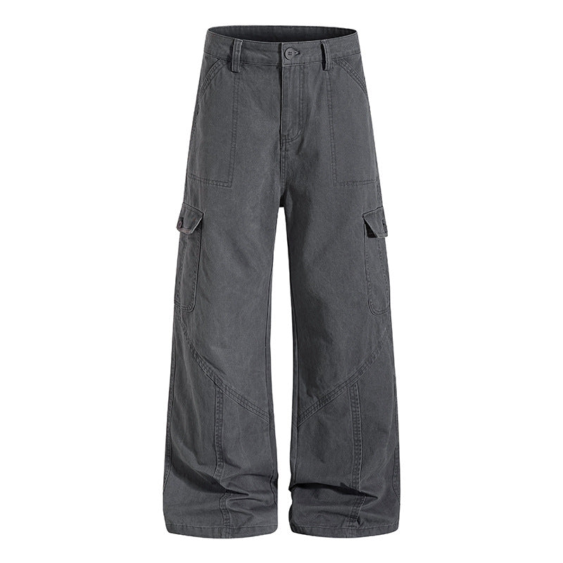 Damen Weite Cargo-Hose aus Baumwoll-Mix mit hohem Bund und Multifunktionstaschen Echoarchiv