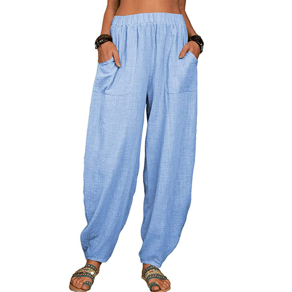 Damen nan lockere Leinenhose mit weitem Bein elastischem Bund und großen aufgesetzten Taschen Echo Archiv