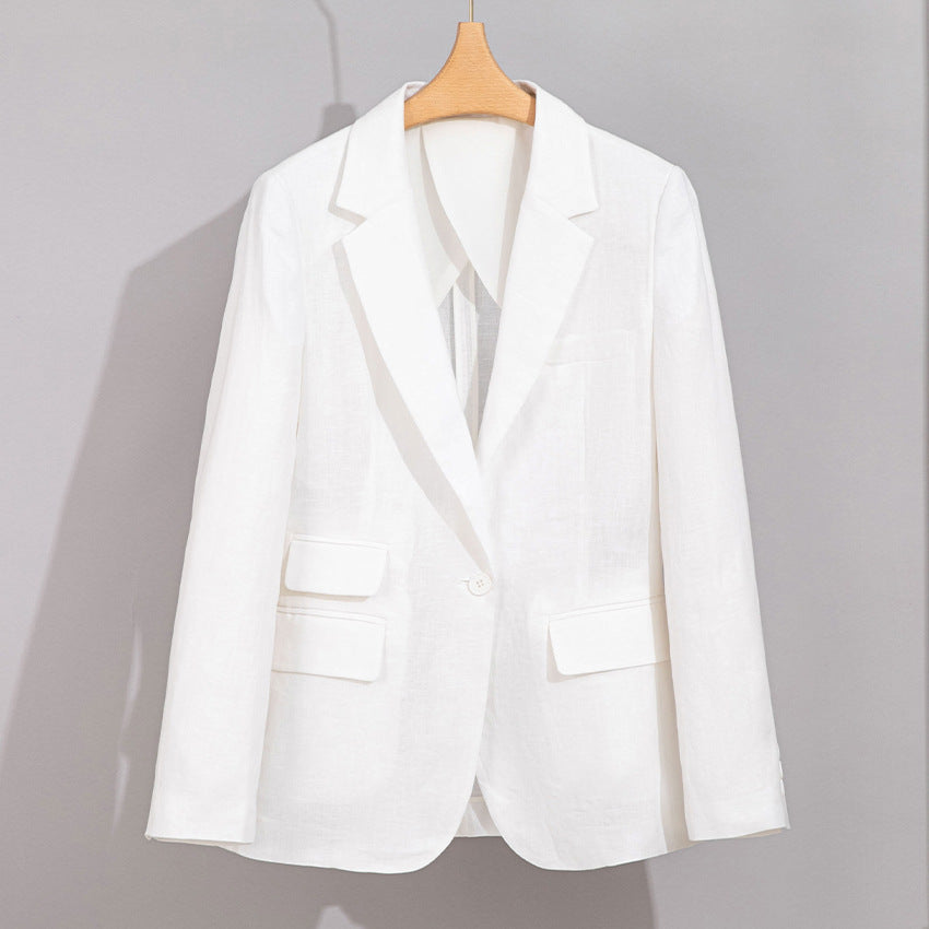 Damen Sommerlicher Leinen‑Mix Blazer mit taillierter Silhouette und Pattentaschen Echoarchiv