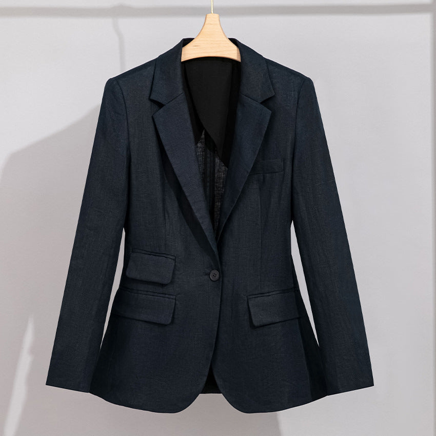 Damen Sommerlicher Leinen‑Mix Blazer mit taillierter Silhouette und Pattentaschen Echoarchiv