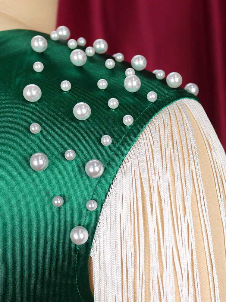 Damen Einseitiges Cocktailkleid mit funkelnden Fransen und eleganter Taillierung Echo Archiv