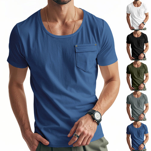 Herren Basic V-Ausschnitt T-Shirt mit Brusttasche Echoarchiv