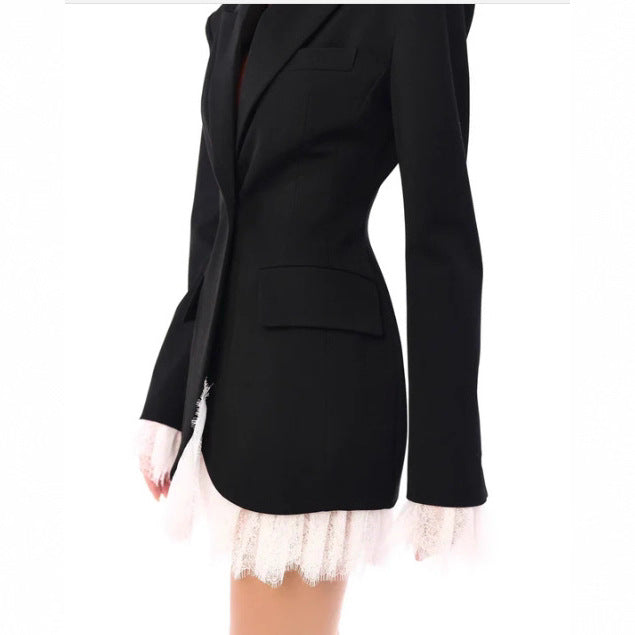 Damen nan längerer taillierter Blazer-Mantel mit Reverskragen und Pattentaschen Echo Archiv