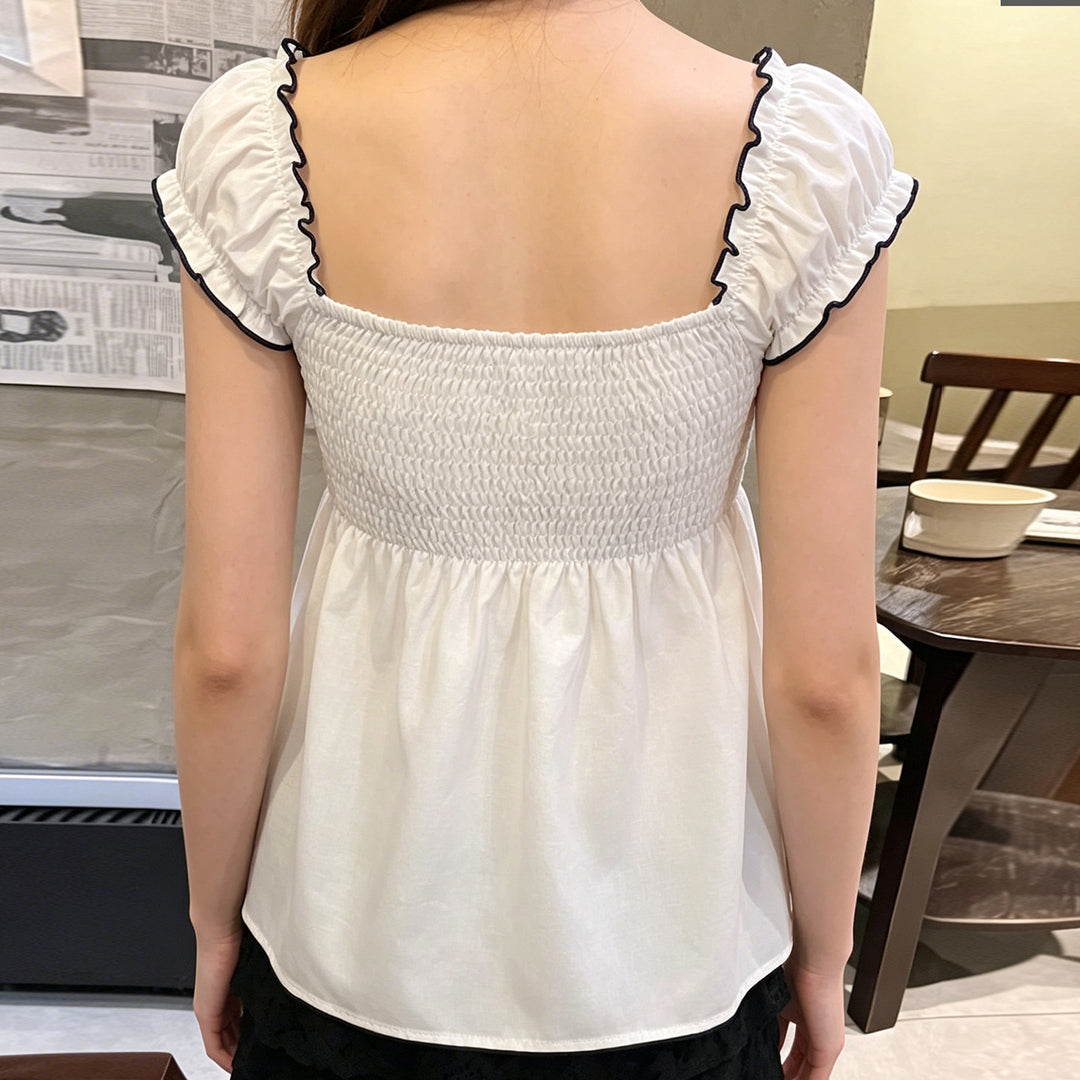 Damen Baumwollbluse mit floralem Stickdesign und schickem Rüschensaum Echo Archiv