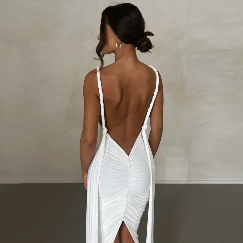 Damen Maxikleid mit tiefem V-Ausschnitt und seitlichem Schlitz Echo Archiv