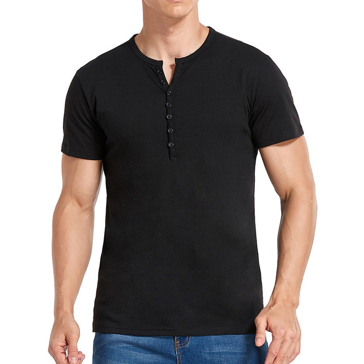 Herren Kurzarm-Henley-Shirt mit stilvollem Knopfverschluss Echoarchiv