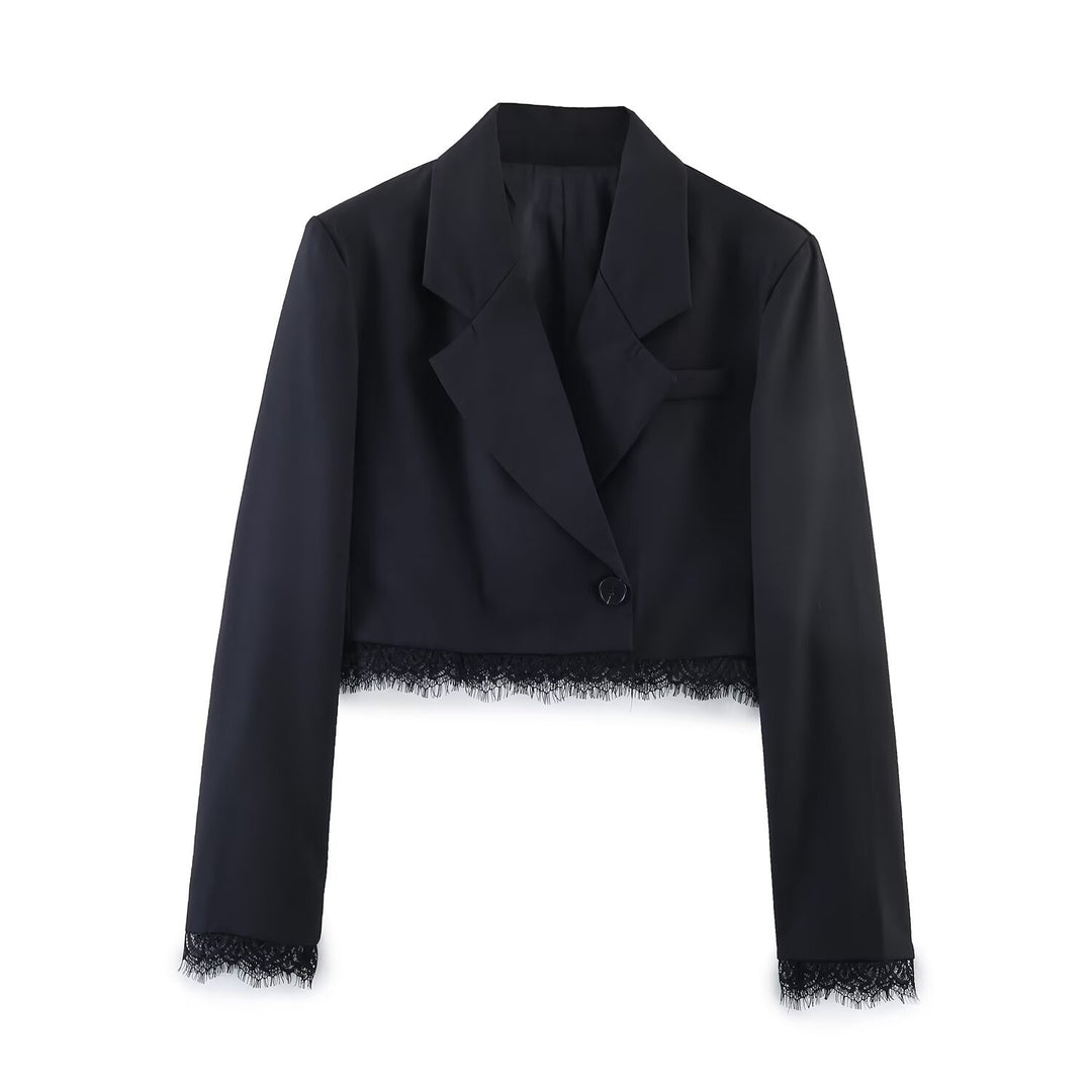 Damen Cropped-Blazer mit Spitzenbordüre, taillierter Ein-Knopf-Silhouette Echo Archiv