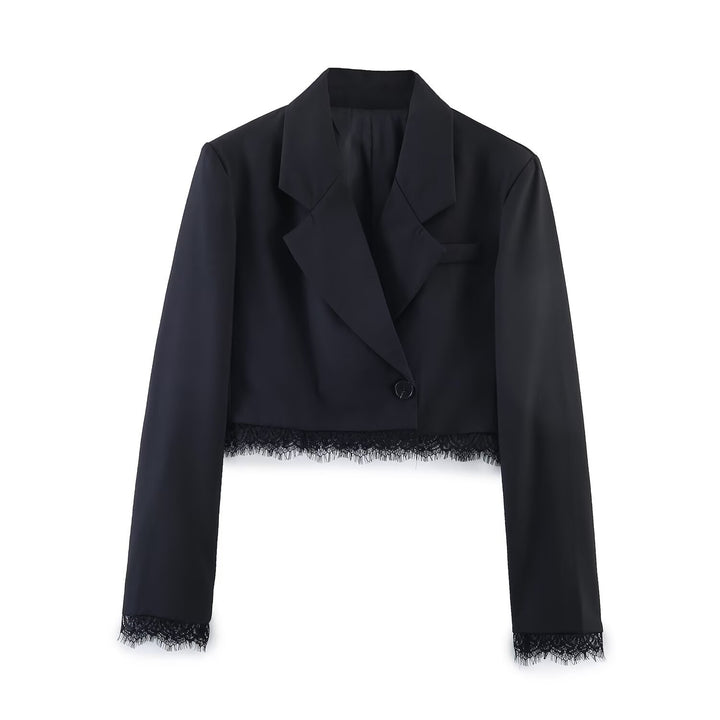 Damen Cropped-Blazer mit Spitzenbordüre, taillierter Ein-Knopf-Silhouette Echo Archiv