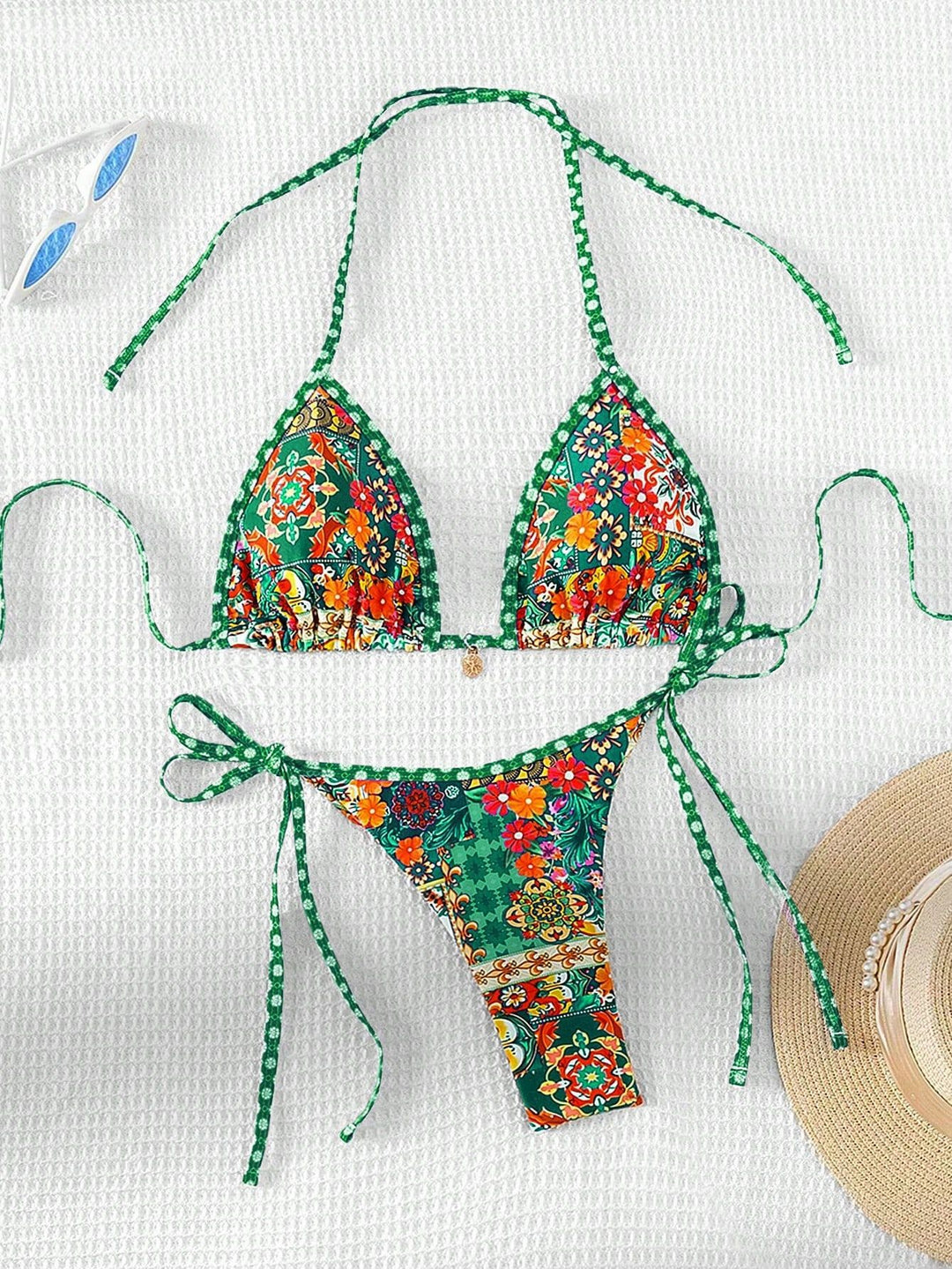 Damen Triangel-Bikini mit buntem floralen Muster und verstellbaren Bändern Echo Archiv