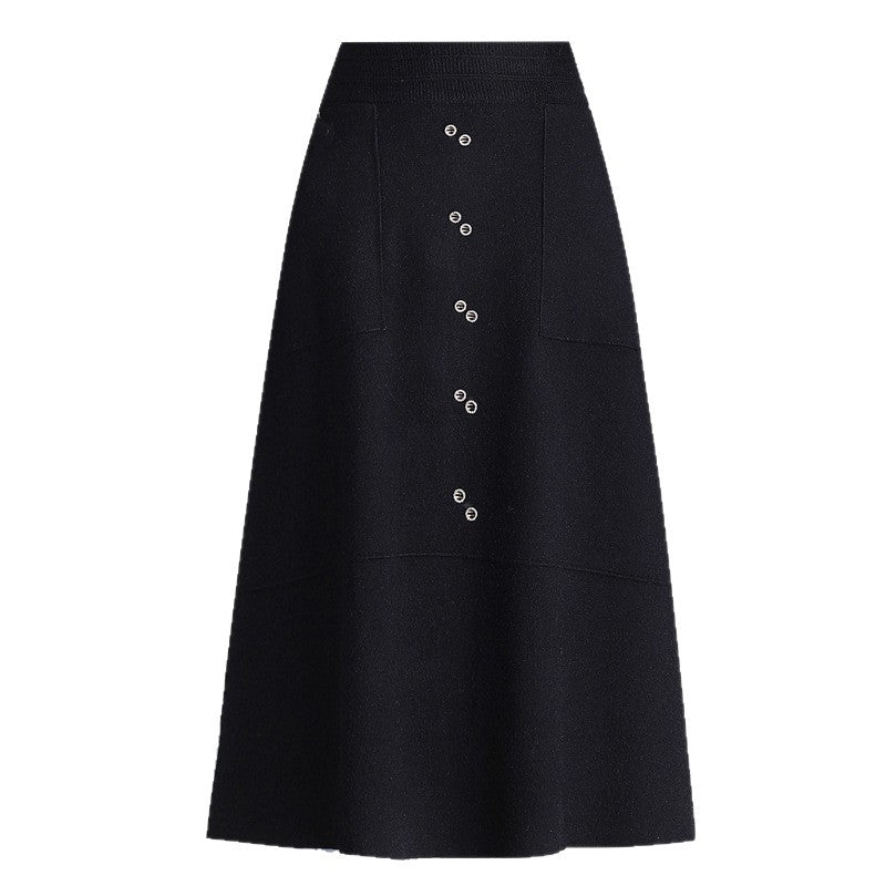 Damen Knielanger Rock mit praktischen Taschen und Knopfdetails – Rosévia