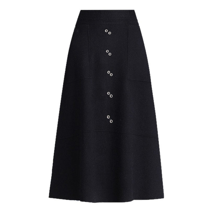 Damen Knielanger Rock mit praktischen Taschen und Knopfdetails – Rosévia