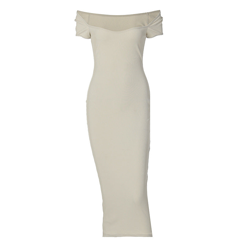 Damen Figurnahes Midi-Kleid mit schulterfreiem Design und eleganten Raffungseffekten Echo Archiv