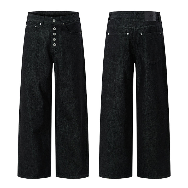 Herren Hochtaillierte weite Denim-Hose mit sichtbarer Knopfleiste und extra langem Saum Echo Archiv