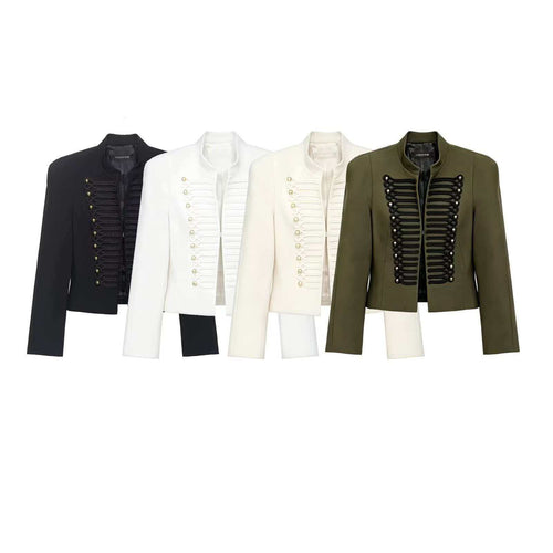 Damen Cropped Blazer im Husarenstil mit Stehkragen, Zierkordeln und Messingknöpfen Echo Archiv