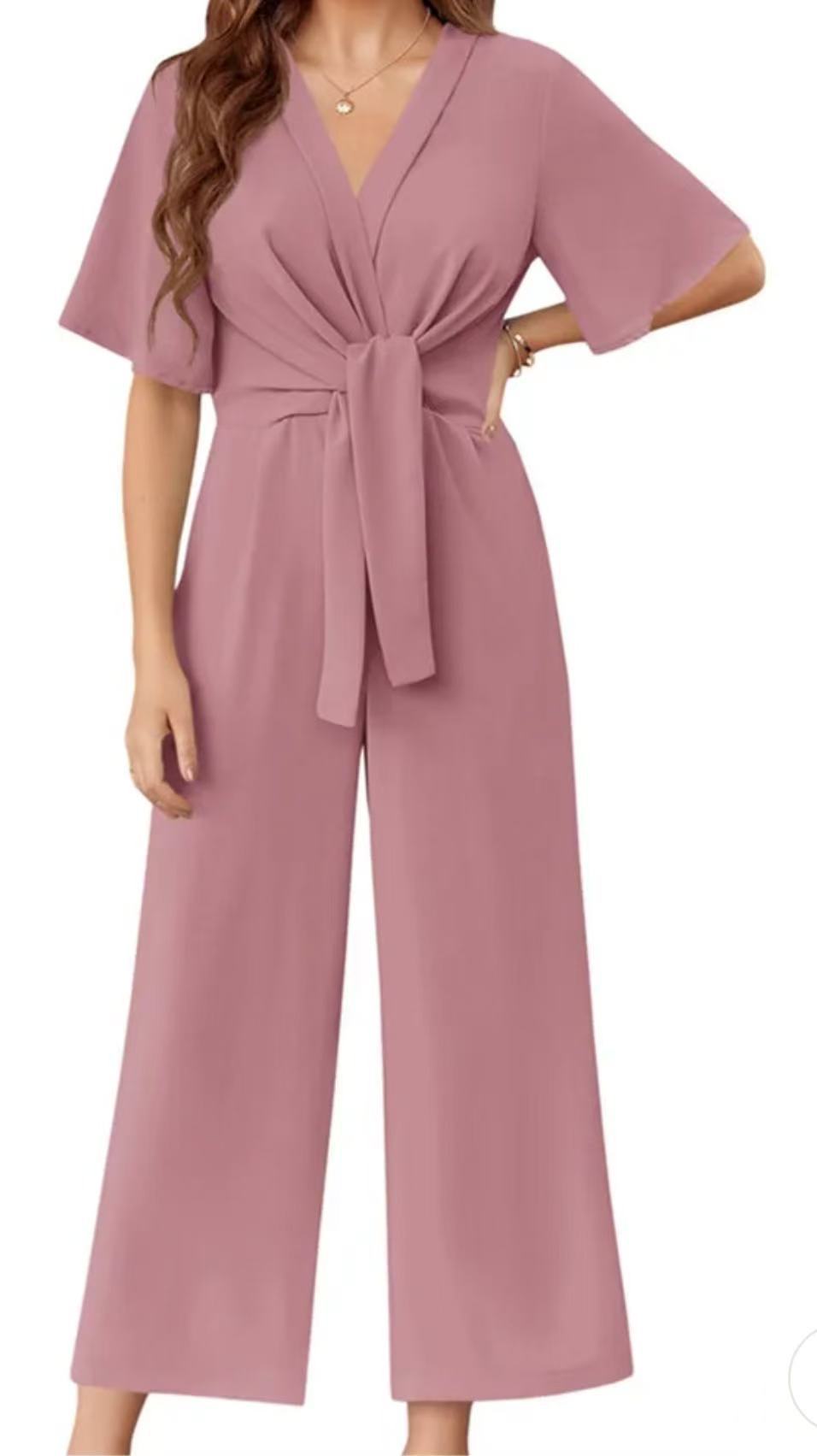 Damen Jumpsuit mit Taillenknoten und weitem Bein Echoarchiv