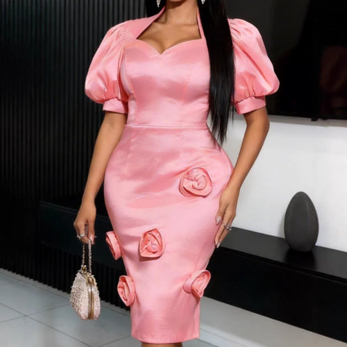 Damen Elegantes Kleid mit voluminösen Puffärmeln und floralem Akzent Echo Archiv