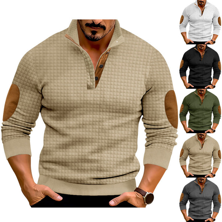 Herren Strukturierter Pullover mit Lederakzenten Echoarchiv