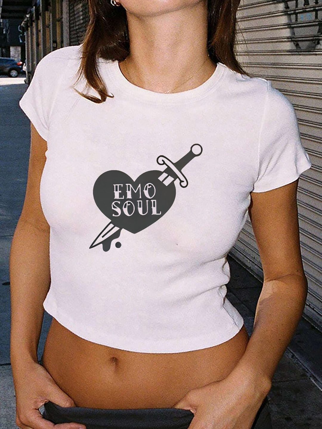 Damen Crop-T-Shirt mit kreativem Telefon-Design Echo Archiv