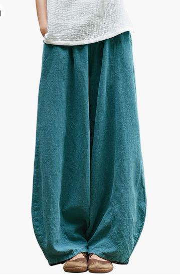 Damen weite Leinenhose mit elastischem Bund und praktischen Taschen Echoarchiv