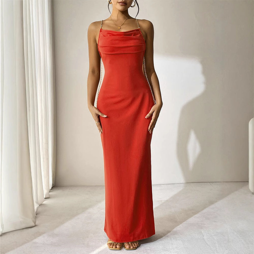 Damen Elegantes Langarm-Maxikleid mit tiefem V-Ausschnitt und zarten Rüschendetails Echo Archiv