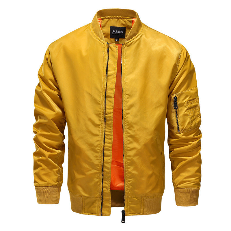Herren Bomberjacke im Aviator‑Stil mit kontrastiertem Innenfutter und Utility-Ärmeltasche – Brevano
