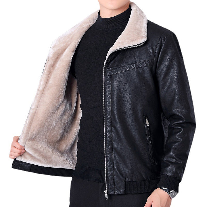 Herren Kunstleder-Pilotenblouson mit vollem Teddyfutter und Rippbündchen – Taviero