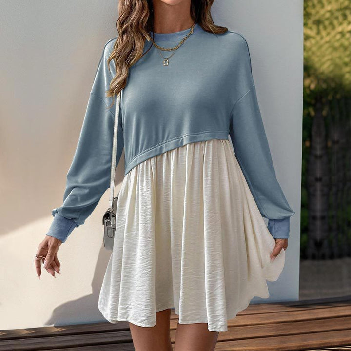 Damen Lässiges Sweatshirt-Babydoll-Kleid mit asymmetrischer Taillennaht und weiter Stufenrock Echoarchiv