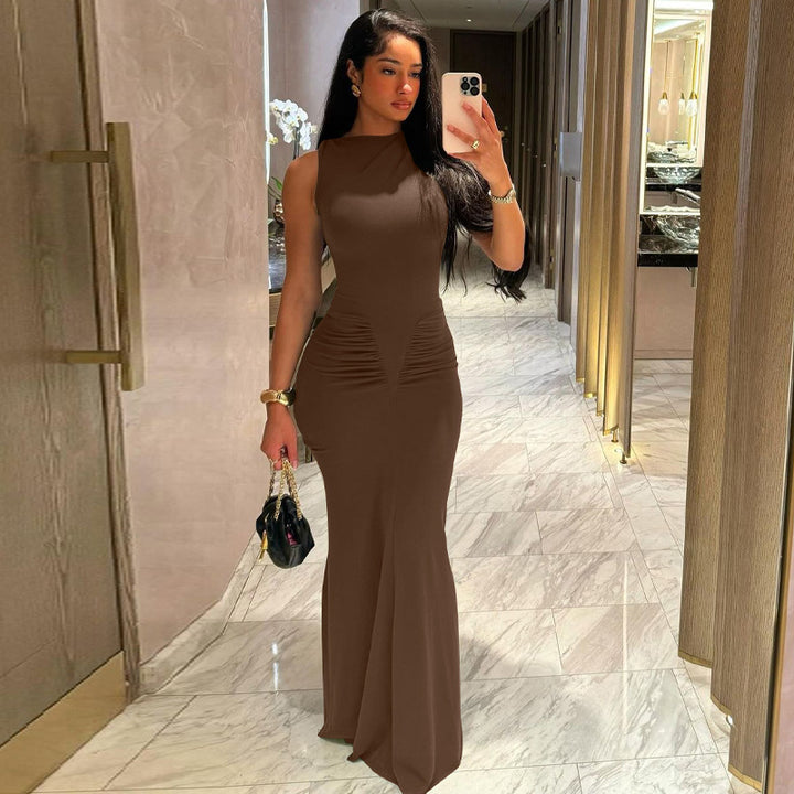 Damen Figurbetontes Maxikleid mit hochgeschlossenem Design und Raffung Echo Archiv