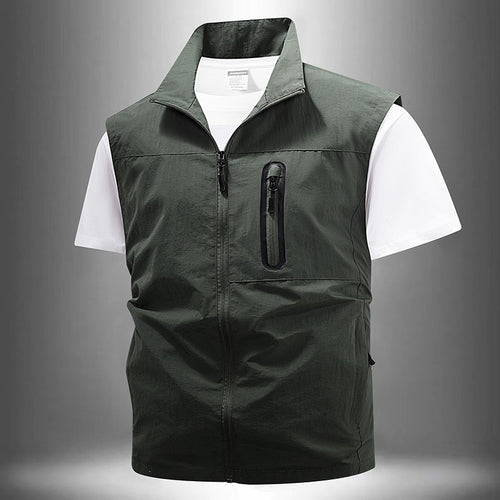 [Herren Leichte technische Utility-Weste mit hohem Stehkragen, wasserabweisenden Reißverschlusstaschen und Brustzip-Tasche] Echoarchiv