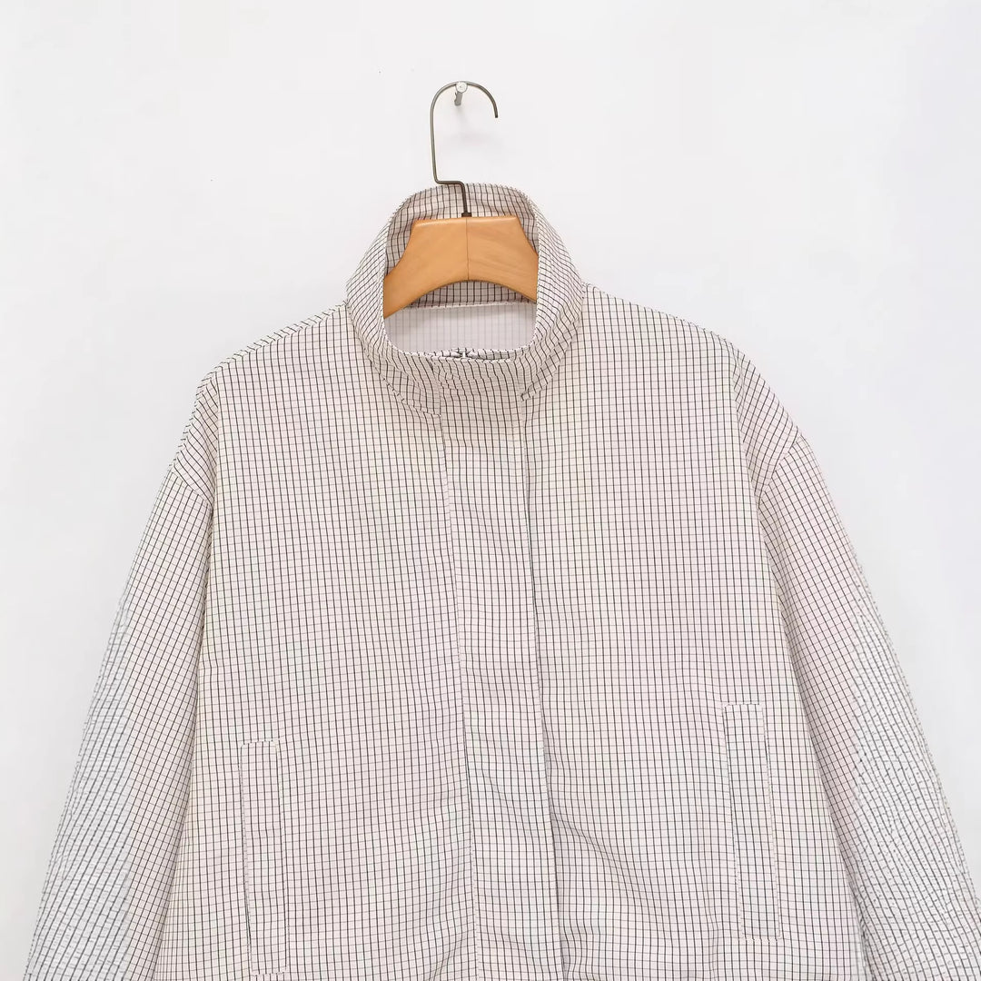 Damen Karierte Cropped-Jacke mit Stehkragen, Tunnelzug und verdecktem Reißverschluss Echo Archiv