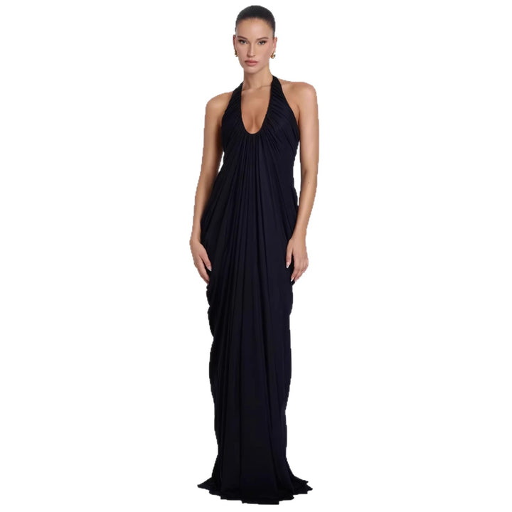 Damen Elegantes Maxikleid mit tiefem V-Ausschnitt und fließendem Drapé Echo Archiv
