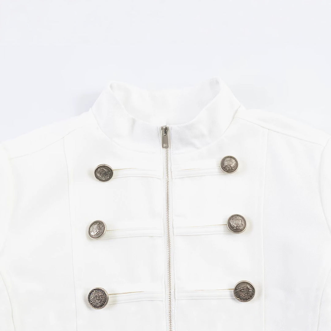 Damen Taillierte Militärjacke mit Doppelreihen-Zierknöpfen und Stehkragen Echo Archiv