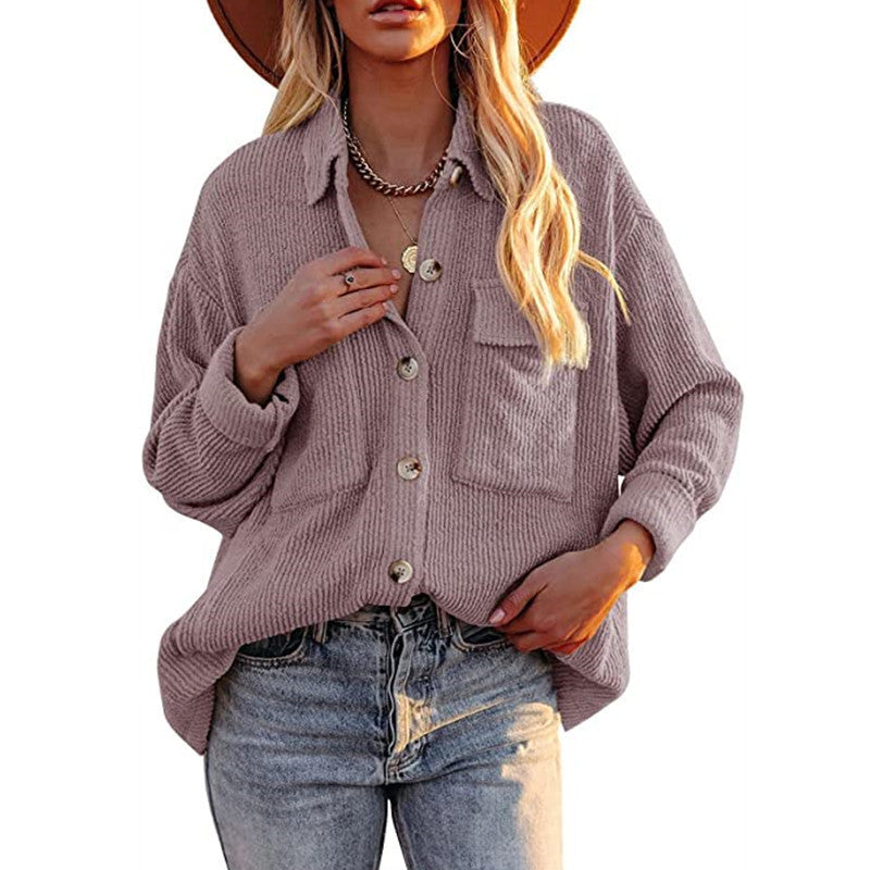 Damen Oversize-Feinstrick-Hemdjacke mit Knopfleiste und Brusttaschen Echoarchiv