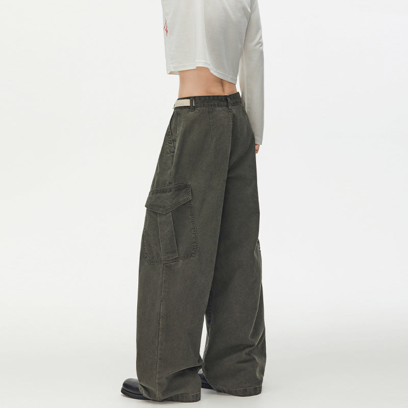 Damen Weit geschnittene Cargo-Palazzohose aus gebürstetem Baumwoll-Twill mit tiefem Schritt und aufgesetzten Klappentaschen Echo Archiv