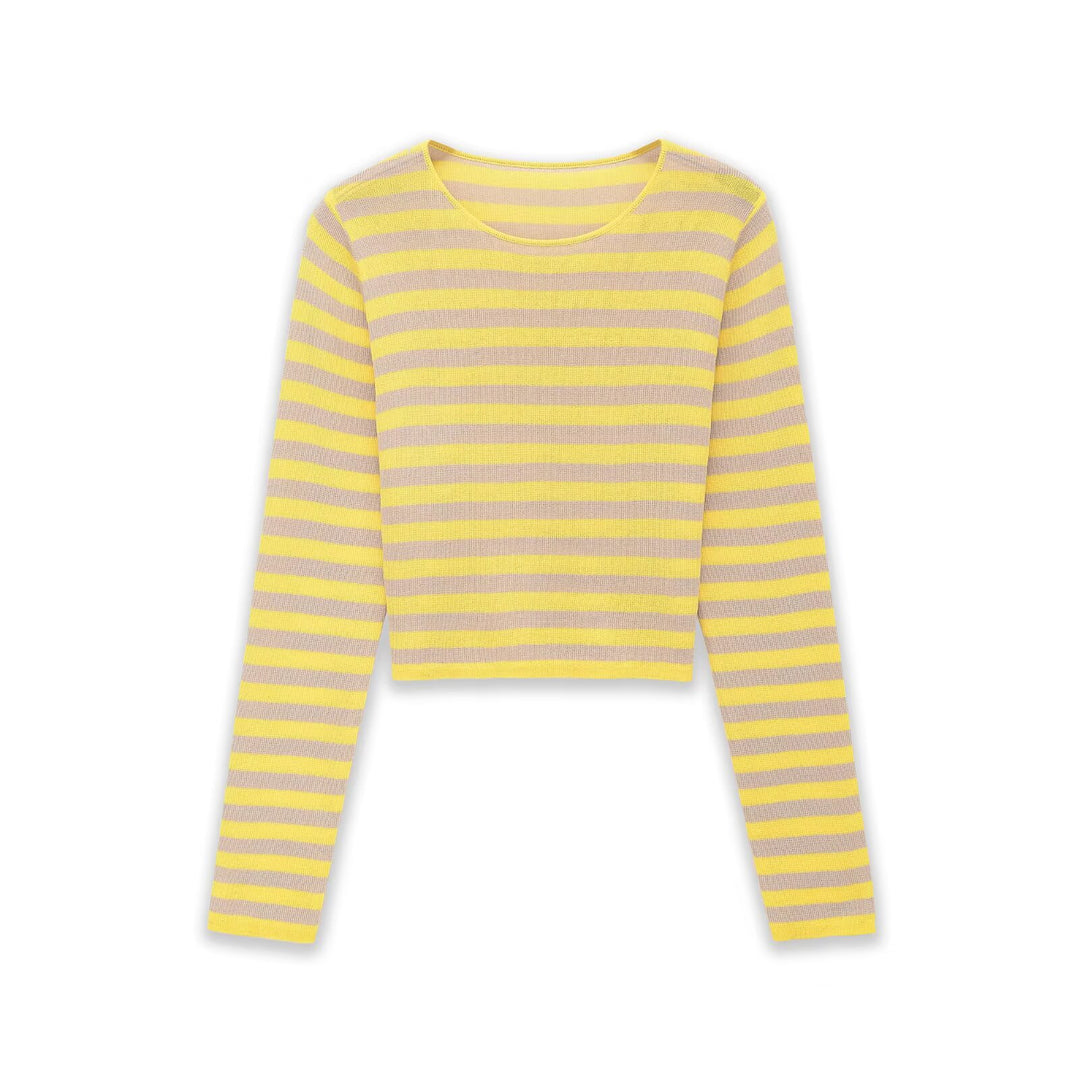 Damen Gestreifter Cropped Feinstrickpullover mit Rundhalsausschnitt Echo Archiv