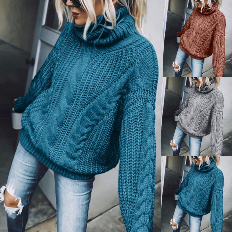 Damen nan Oversized Strickpullover mit grobem Zopfmuster und Rollkragen Echo Archiv