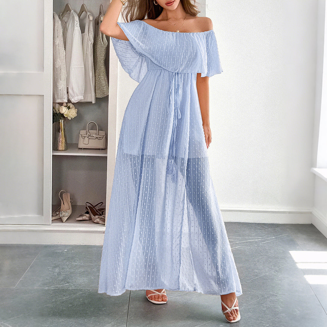 Damen Off-Shoulder Maxikleid mit feinem Punktedesign und Taillenbindung Echo Archiv
