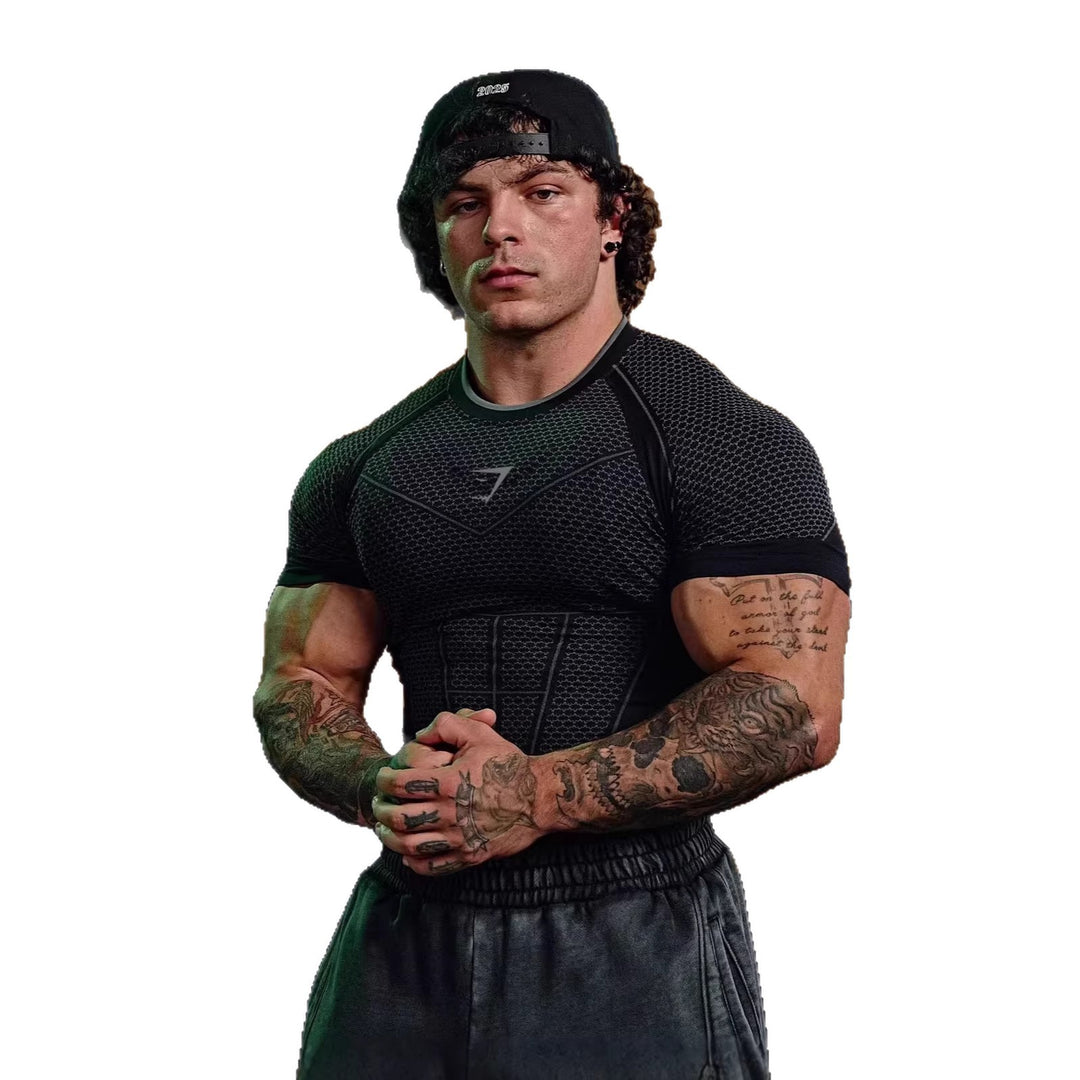 Herren nan muskelmodellierendes Funktionsshirt mit 3D-Struktur und gezielten Kompressionszonen Echo Archiv