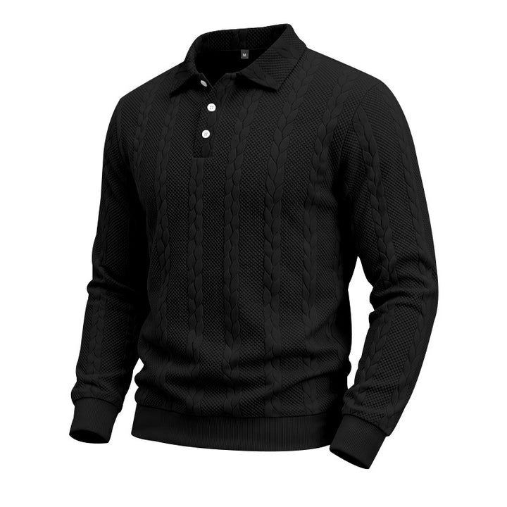 Herren Gestricktes Polo-Sweatshirt mit Zopfstrickmuster und Knopfleiste – Cavello