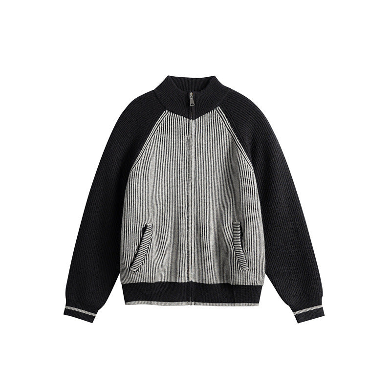 Unisex Gestrickte Zip‑Strickjacke im Raglan‑Schnitt mit hohem Stehkragen und Rippstruktur Echoarchiv