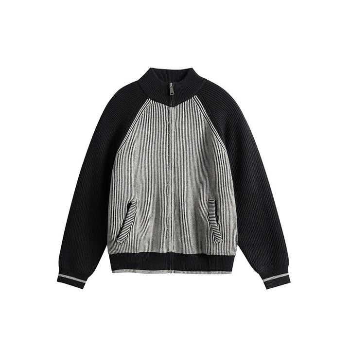 Unisex Gestrickte Zip‑Strickjacke im Raglan‑Schnitt mit hohem Stehkragen und Rippstruktur Echoarchiv