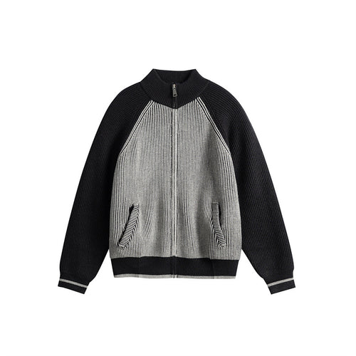 Unisex Gestrickte Zip‑Strickjacke im Raglan‑Schnitt mit hohem Stehkragen und Rippstruktur Echoarchiv