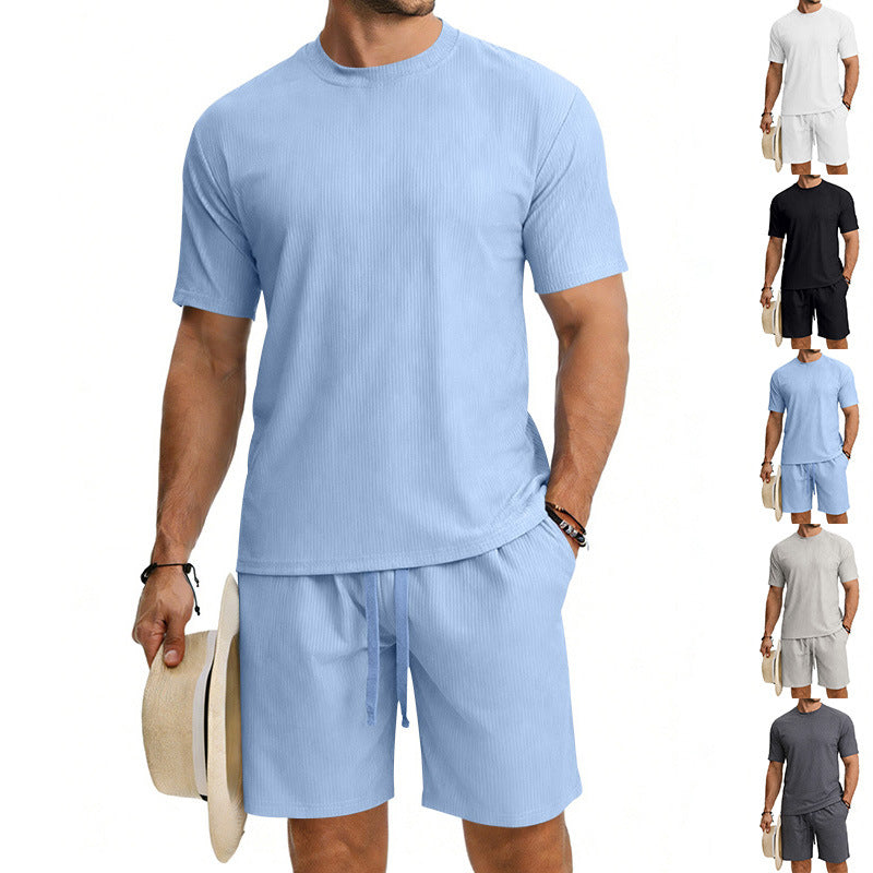 Herren nan Kurzarmshirt- und Bermudakombination aus geripptem Jersey mit elastischem Tunnelzugbund Echo Archiv