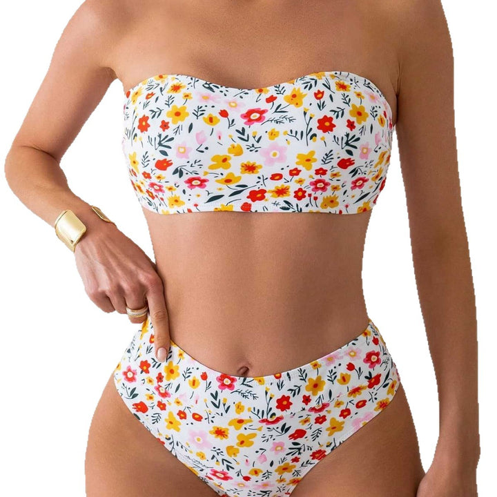 Damen Bandeau-Bikini mit hoch geschnittenem Unterteil und floralem Print Echo Archiv