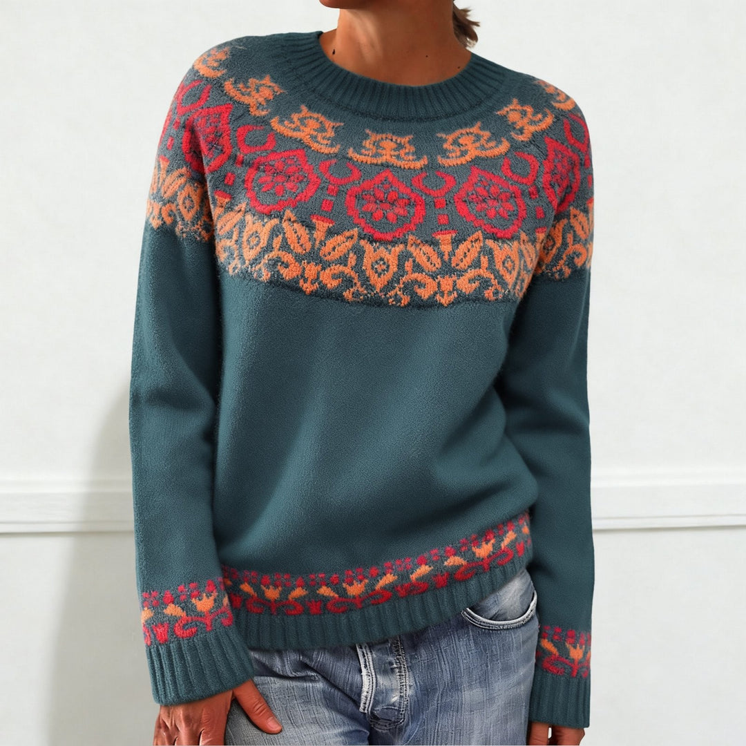 Damen nan Norwegerpullover aus Wollmix mit Rundhalsausschnitt und traditionellem Fair-Isle-Yoke Echo Archiv