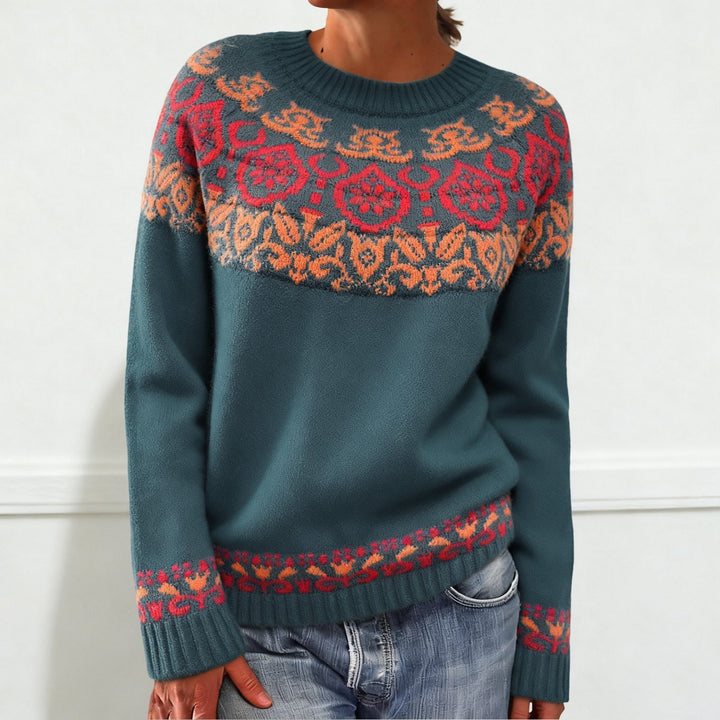Damen nan Norwegerpullover aus Wollmix mit Rundhalsausschnitt und traditionellem Fair-Isle-Yoke Echo Archiv