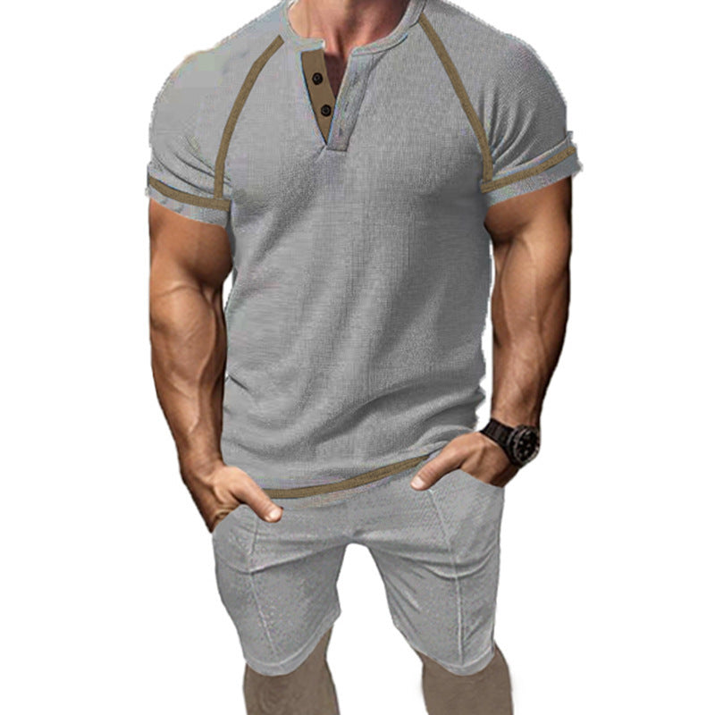 Herren Kurzarm-Henley-T-Shirt mit modischem Kragen und praktischen Knopfdetails Echoarchiv