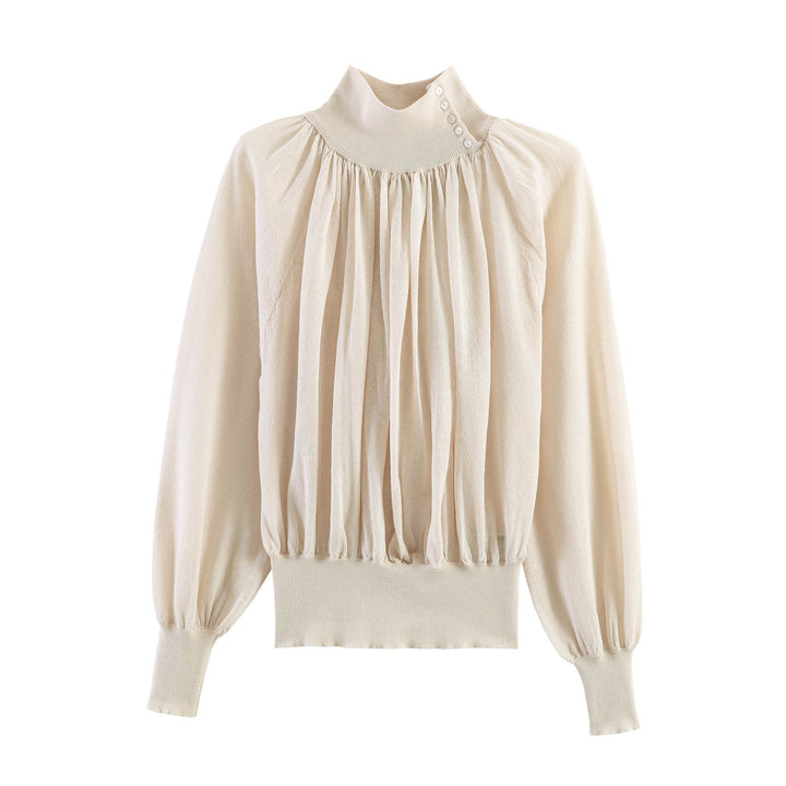 Damen Plissierter Feinstrick-Pullover mit Stehkragen und Ballonärmeln Echo Archiv