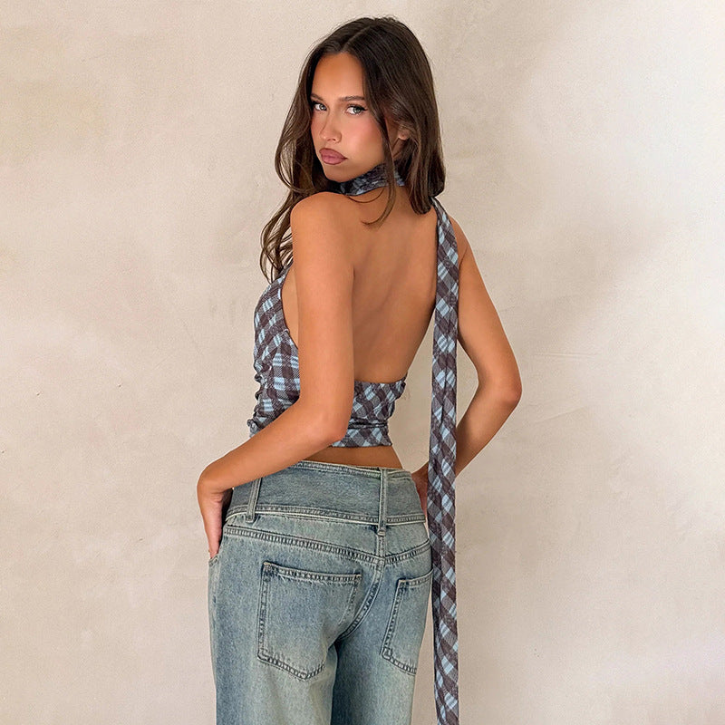 Damen Crop Top mit Raffung und modischem Karo-Muster Echo Archiv