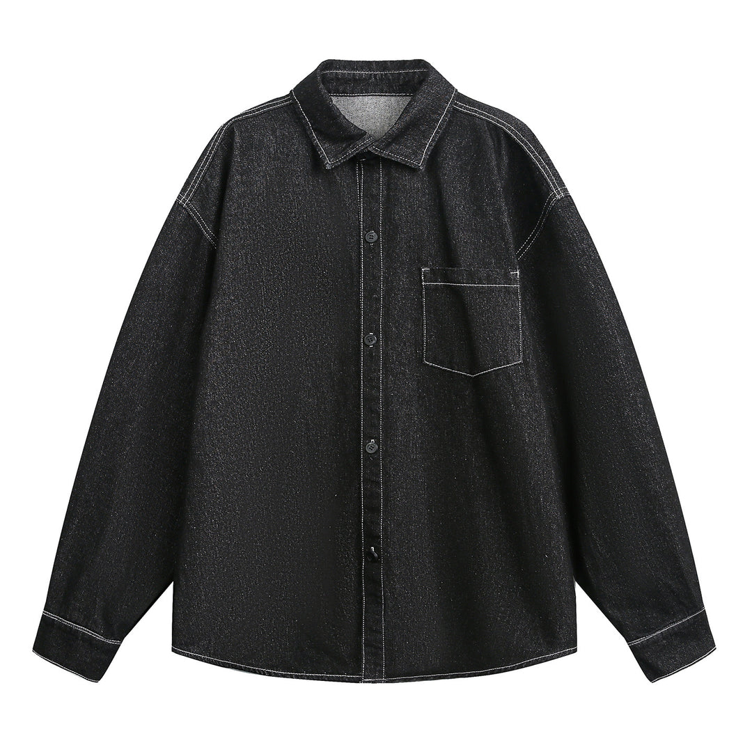 Unisex Oversize Jeanshemdjacke mit Brusttasche und kastigem Schnitt Echo Archiv
